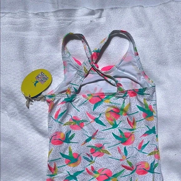 Pink and Green One Piece Swimwear with Tropical Print - Picture 5 of 6